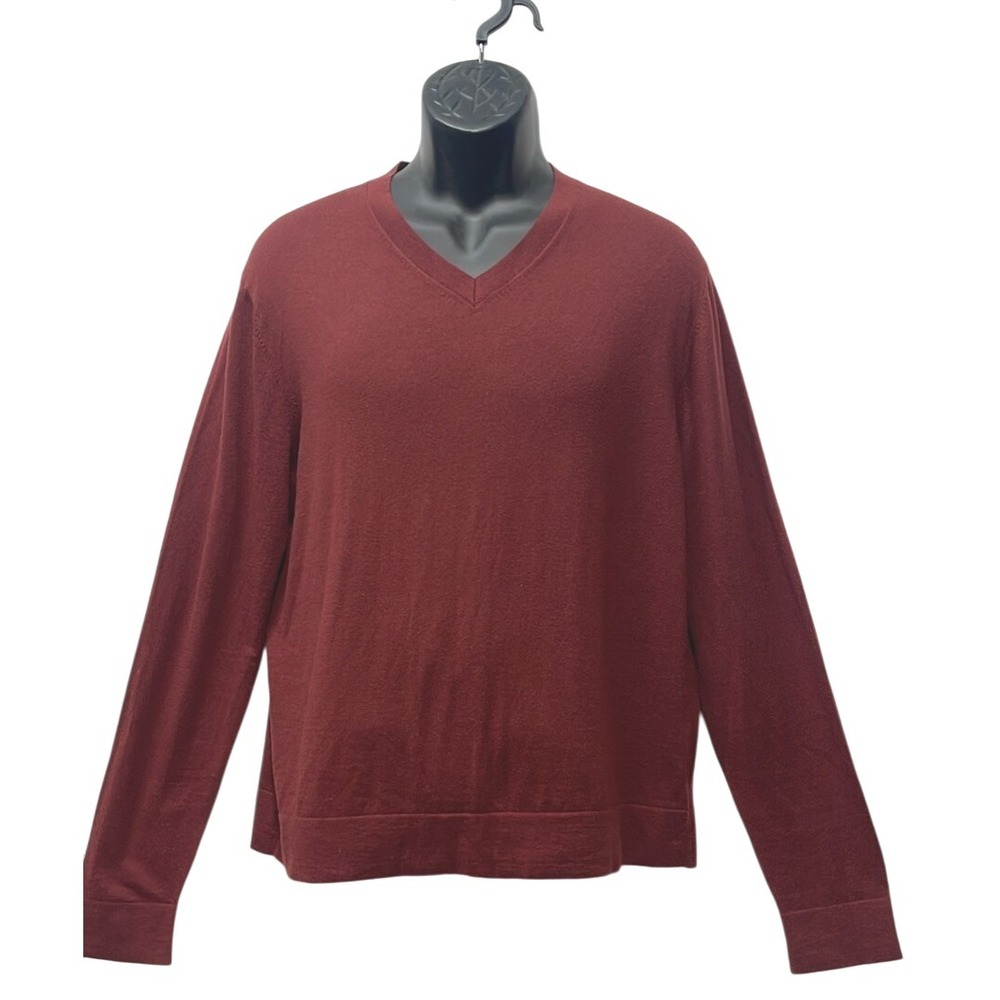 Theory‎ Men's Burgundy V-Neck Long Sleeve Sweater Knit Top XL